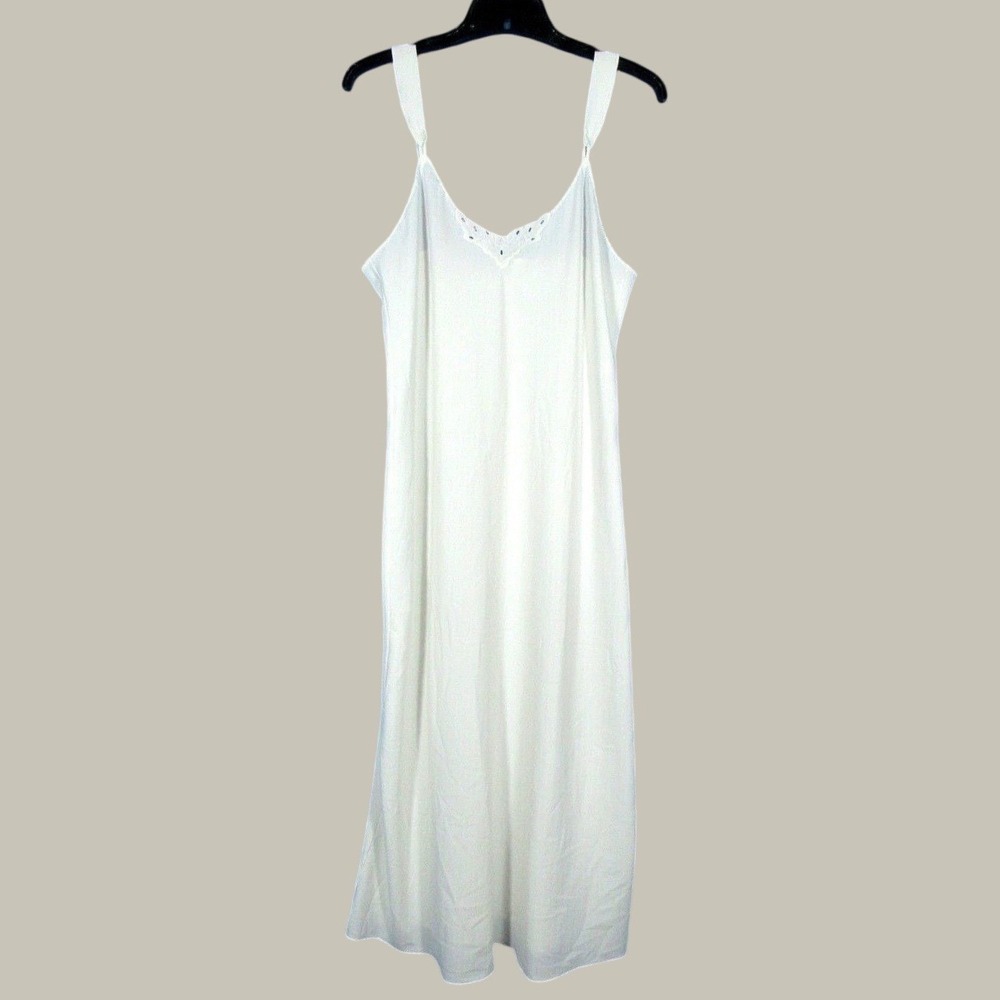 VTG VANITY FAIR Silky LACE ONLY AT NECKLINE Scalloped Trim SLIP NIGHTGOWN Sz 36